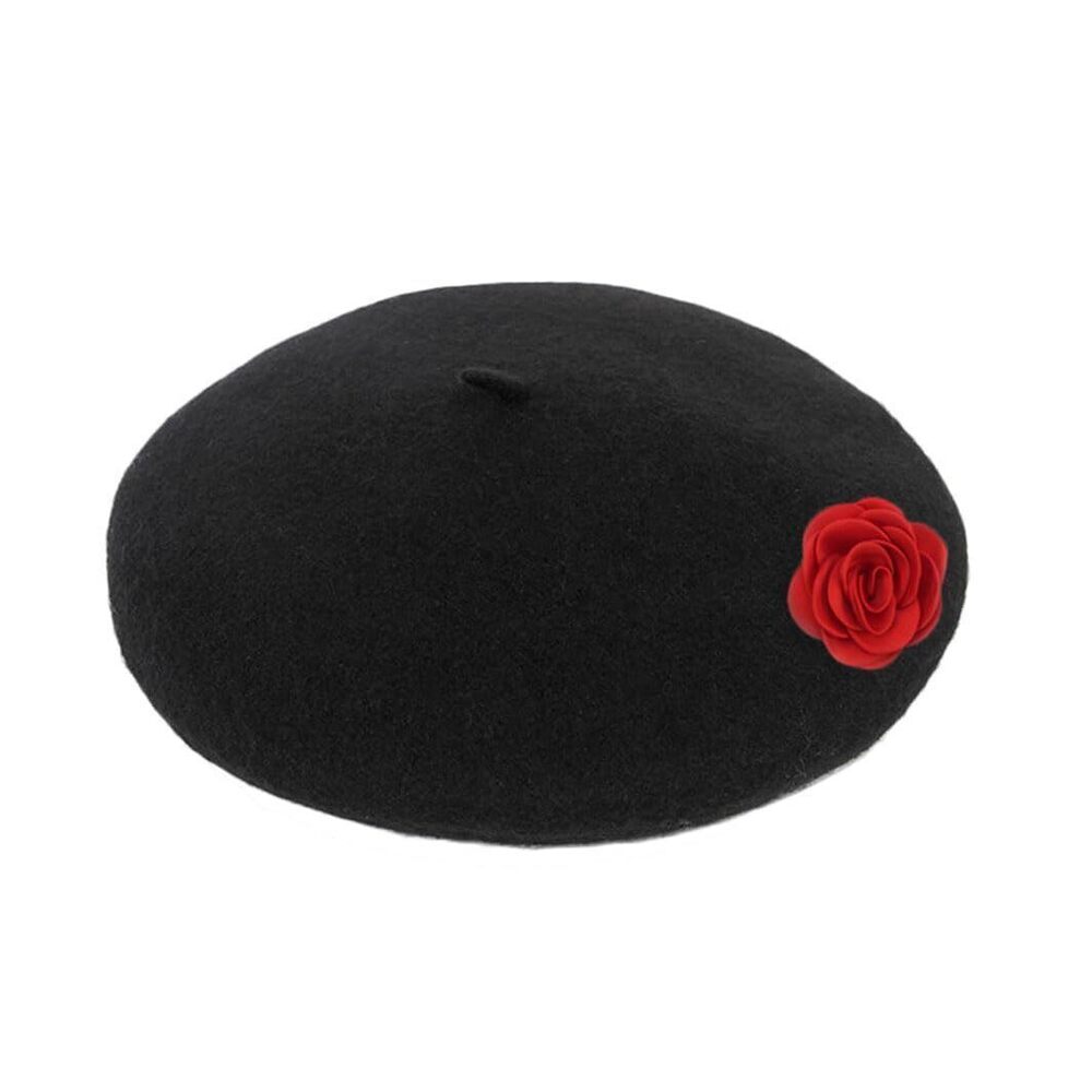 7515 Women Winter Elegant Flowers Beret Wool French Beanie Hat Artist Painter